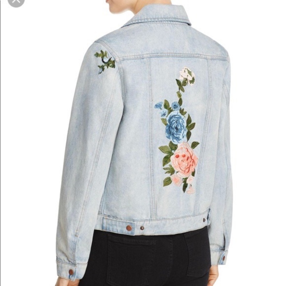 Olivaceous Embroidered Floral Denim Jean Jacket Coat